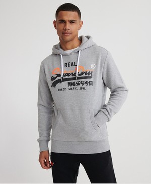 Superdry Vintage Logo Stripe Férfi Kapucnis Pulóver Szürke | TMSKW3527